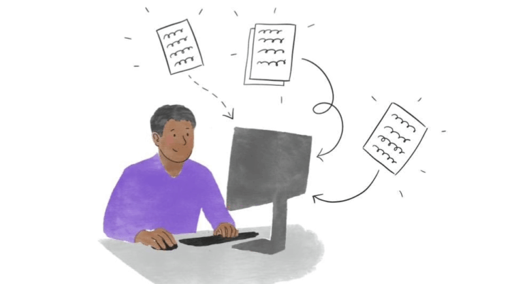 Illustration of a teacher sat at a computer