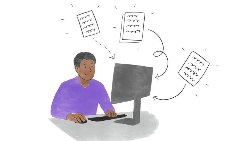 Illustration of a teacher sat at a computer